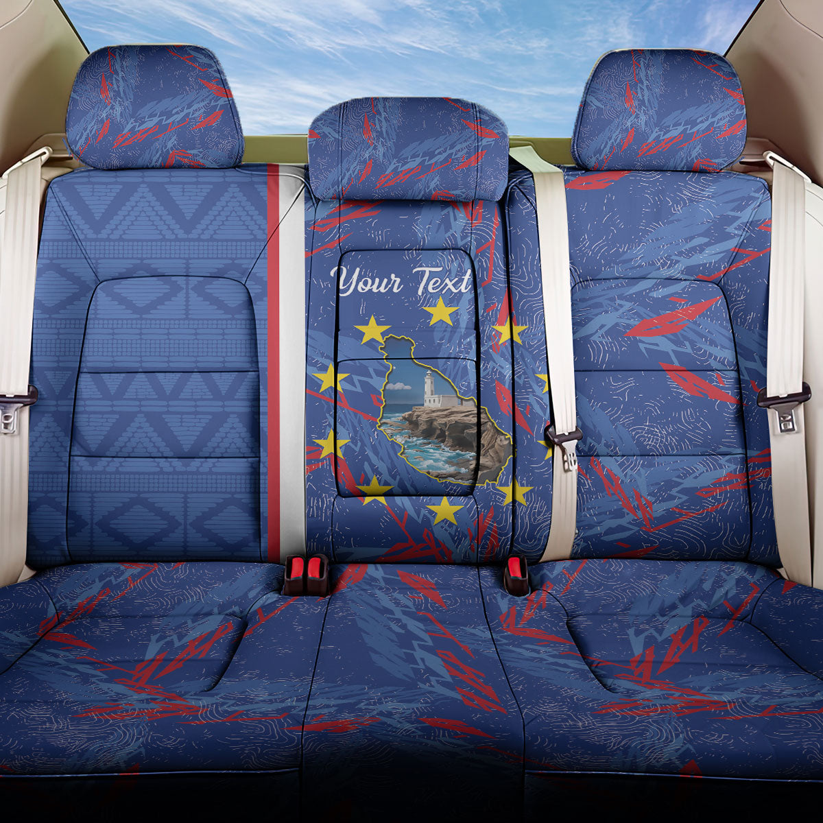 Personalized Santiago Cabo Verde Back Car Seat Cover Map With Farol de Dona Maria Pia