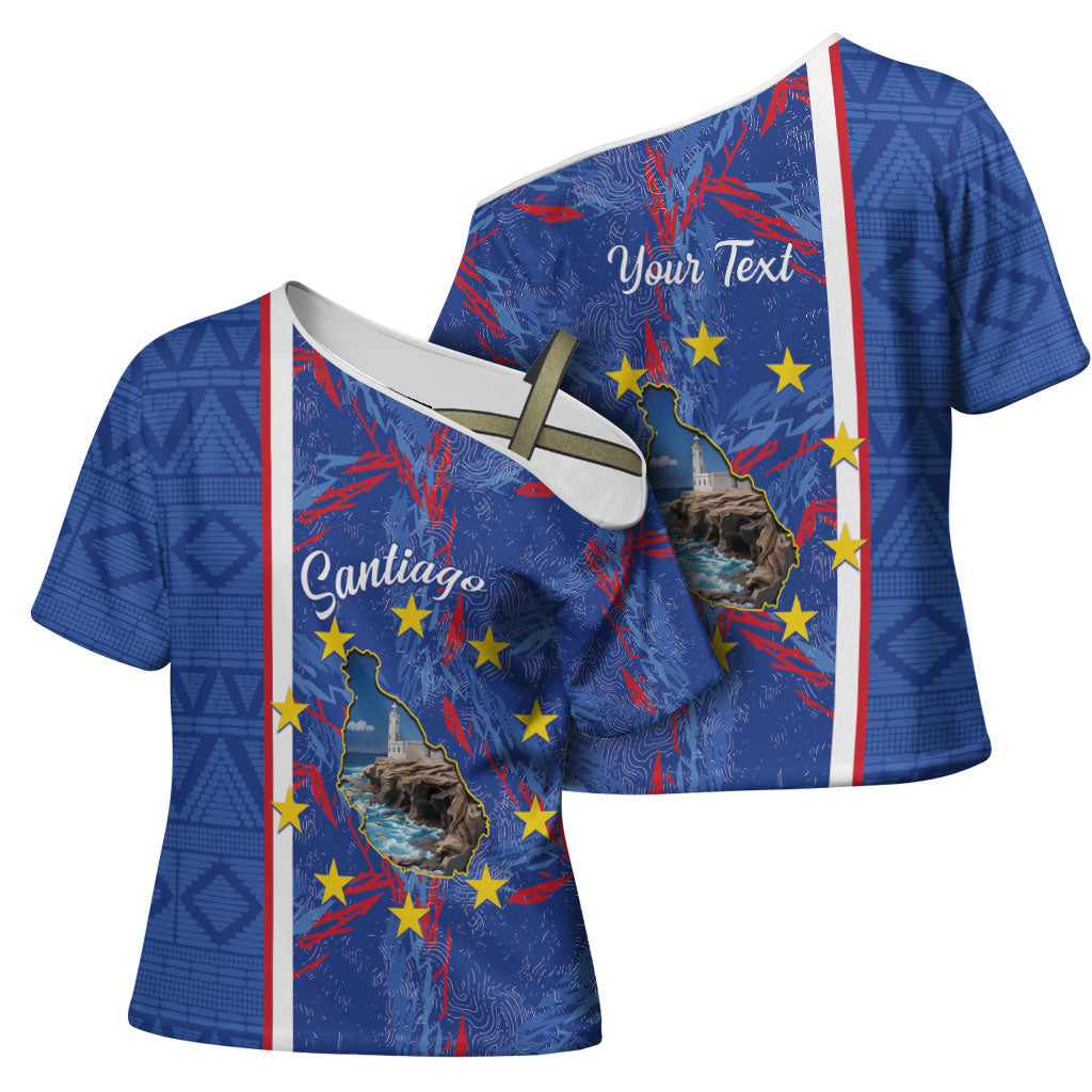Personalized Santiago Cabo Verde Cross Shoulder Shirt Map With Farol de Dona Maria Pia