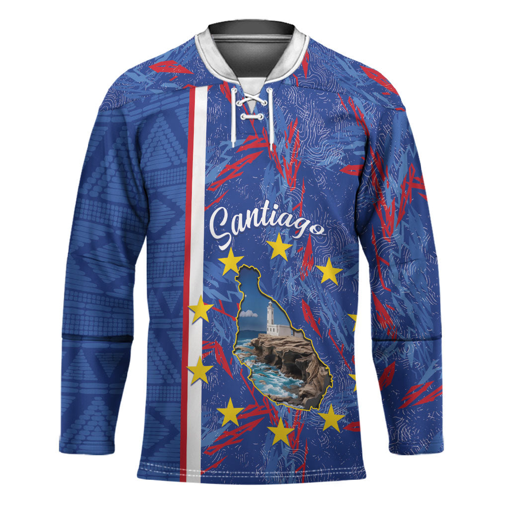 Personalized Santiago Cabo Verde Hockey Jersey Map With Farol de Dona Maria Pia