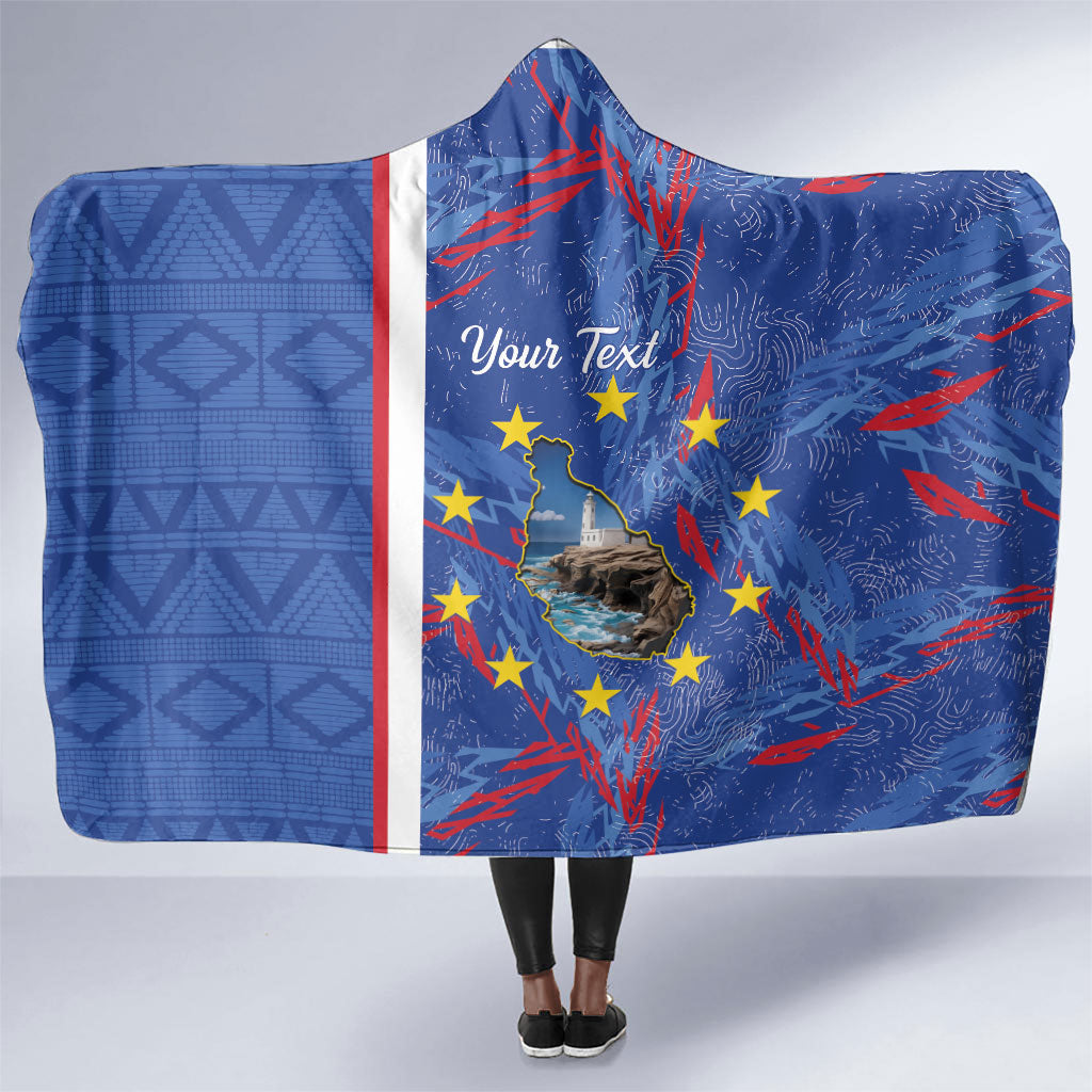 Personalized Santiago Cabo Verde Hooded Blanket Map With Farol de Dona Maria Pia
