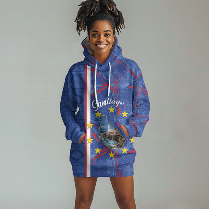 Personalized Santiago Cabo Verde Hoodie Dress Map With Farol de Dona Maria Pia