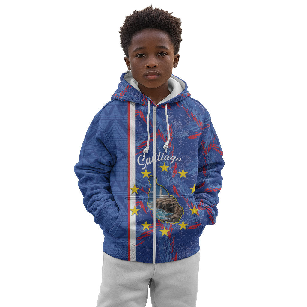 Personalized Santiago Cabo Verde Kid Hoodie Map With Farol de Dona Maria Pia