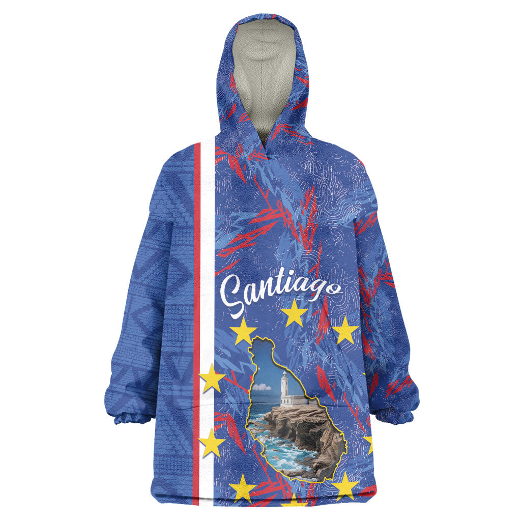 Personalized Santiago Cabo Verde Kid Wearable Blanket Hoodie Map With Farol de Dona Maria Pia