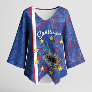 Personalized Santiago Cabo Verde Kimono Sleeve Blouse Map With Farol de Dona Maria Pia