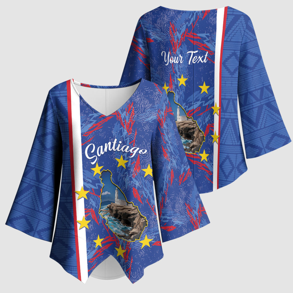 Personalized Santiago Cabo Verde Kimono Sleeve Blouse Map With Farol de Dona Maria Pia