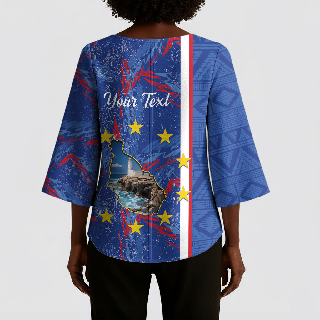 Personalized Santiago Cabo Verde Kimono Sleeve Blouse Map With Farol de Dona Maria Pia