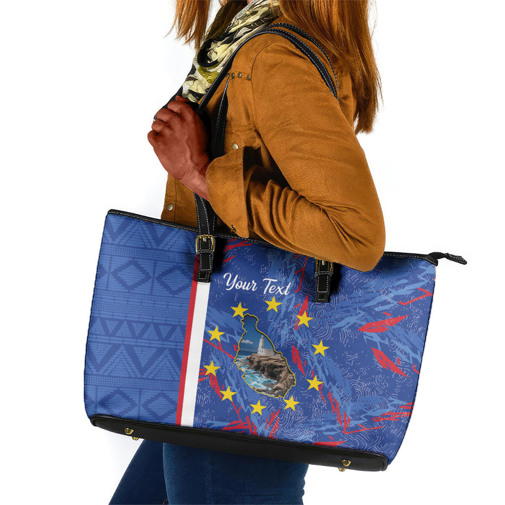 Personalized Santiago Cabo Verde Leather Tote Bag Map With Farol de Dona Maria Pia