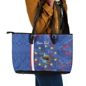 Personalized Santiago Cabo Verde Leather Tote Bag Map With Farol de Dona Maria Pia