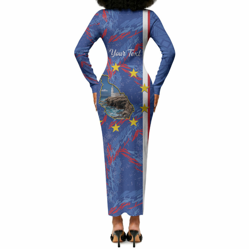 Personalized Santiago Cabo Verde Long Sleeve Bodycon Dress Map With Farol de Dona Maria Pia