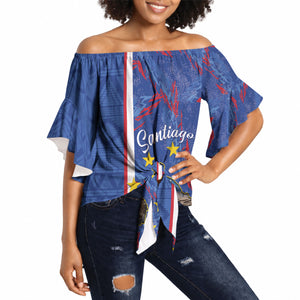 Personalized Santiago Cabo Verde Off Shoulder Wrap Waist Top Map With Farol de Dona Maria Pia