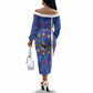 Personalized Santiago Cabo Verde Off The Shoulder Long Sleeve Dress Map With Farol de Dona Maria Pia