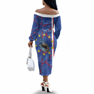 Personalized Santiago Cabo Verde Off The Shoulder Long Sleeve Dress Map With Farol de Dona Maria Pia