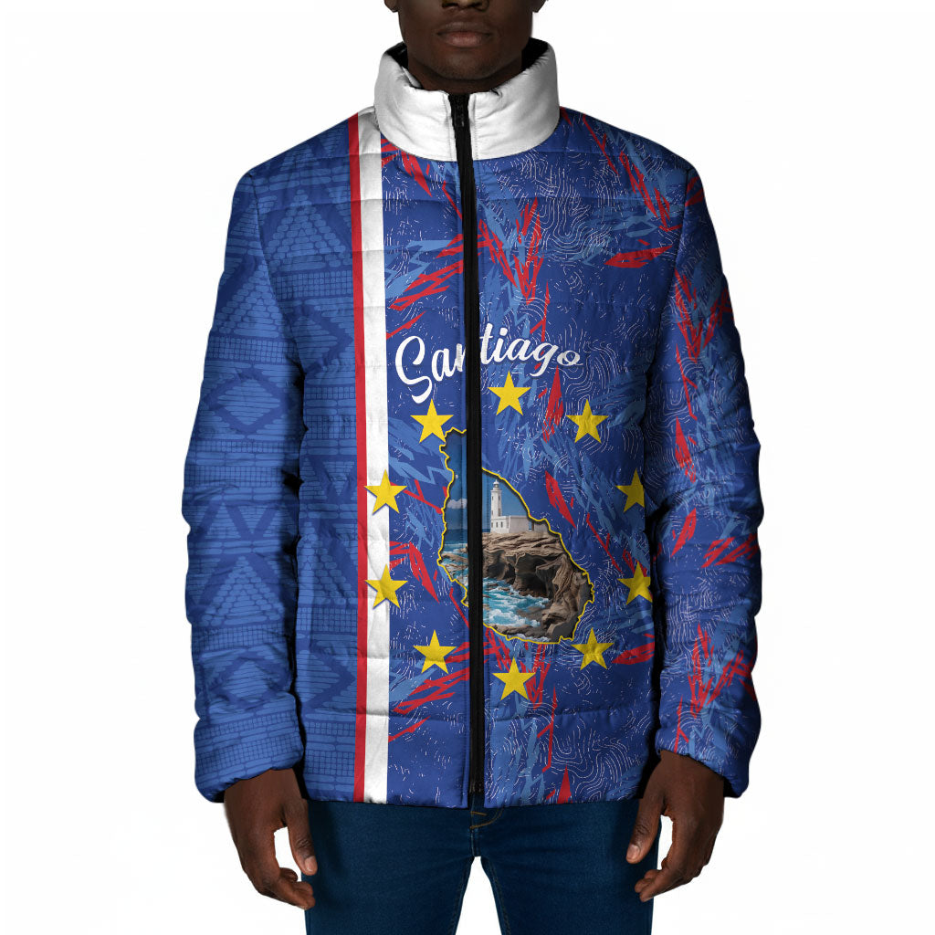 Personalized Santiago Cabo Verde Padded Jacket Map With Farol de Dona Maria Pia