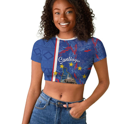 Personalized Santiago Cabo Verde Raglan Cropped T shirt Map With Farol de Dona Maria Pia