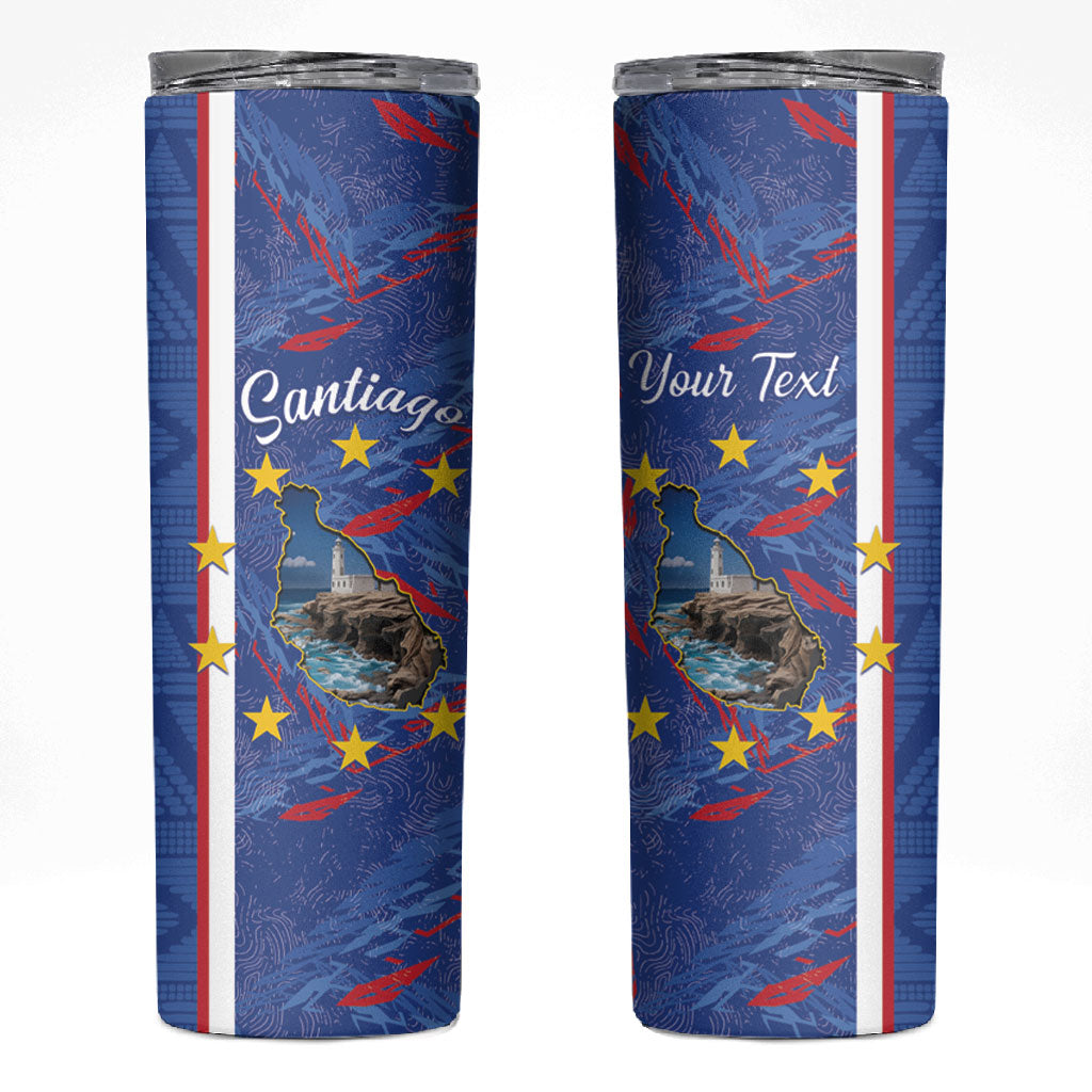 Personalized Santiago Cabo Verde Skinny Tumbler Map With Farol de Dona Maria Pia