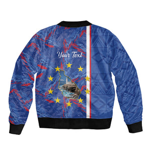 Personalized Santiago Cabo Verde Sleeve Zip Bomber Jacket Map With Farol de Dona Maria Pia