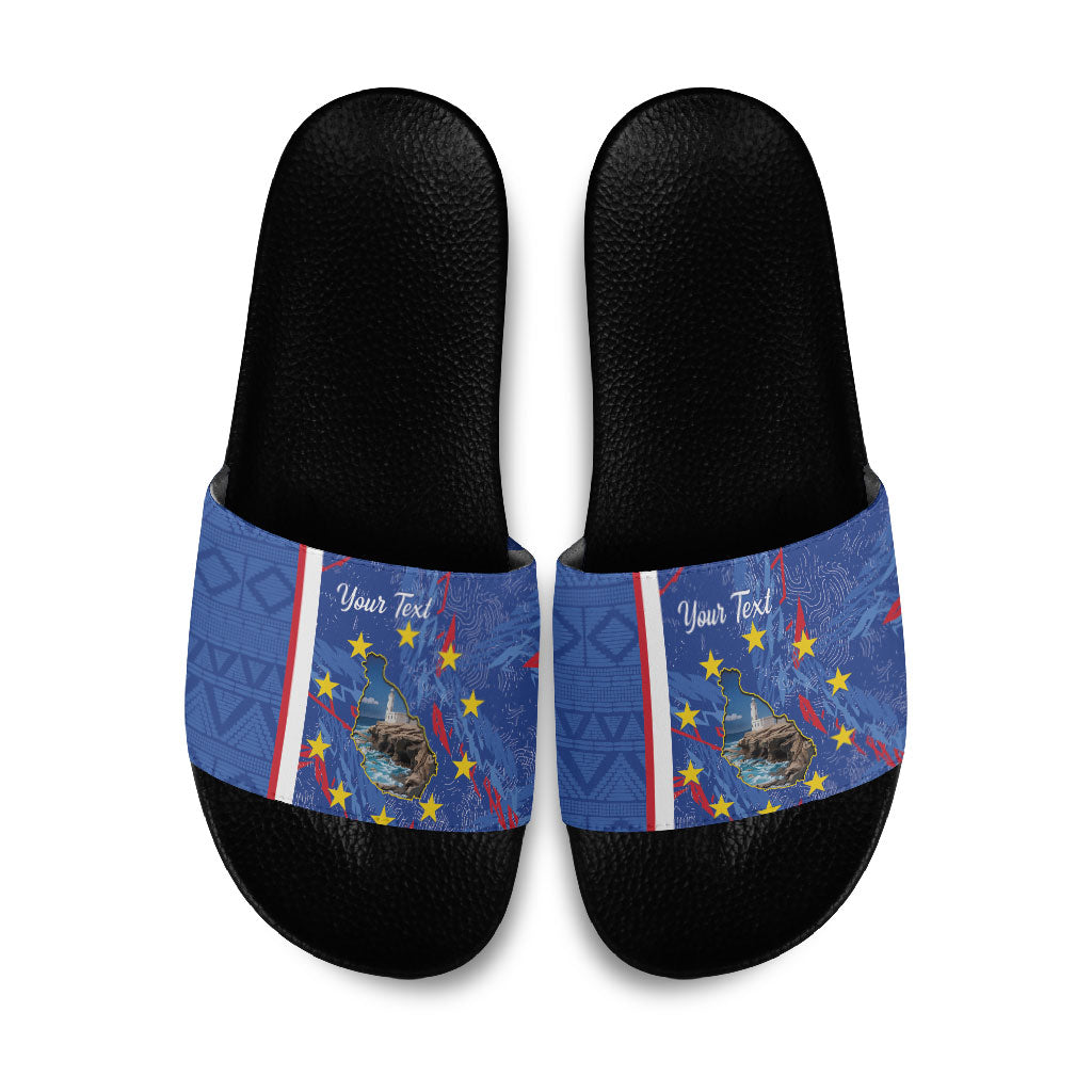 Personalized Santiago Cabo Verde Slide Sandals Map With Farol de Dona Maria Pia