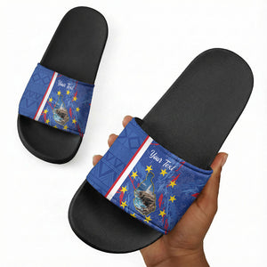 Personalized Santiago Cabo Verde Slide Sandals Map With Farol de Dona Maria Pia