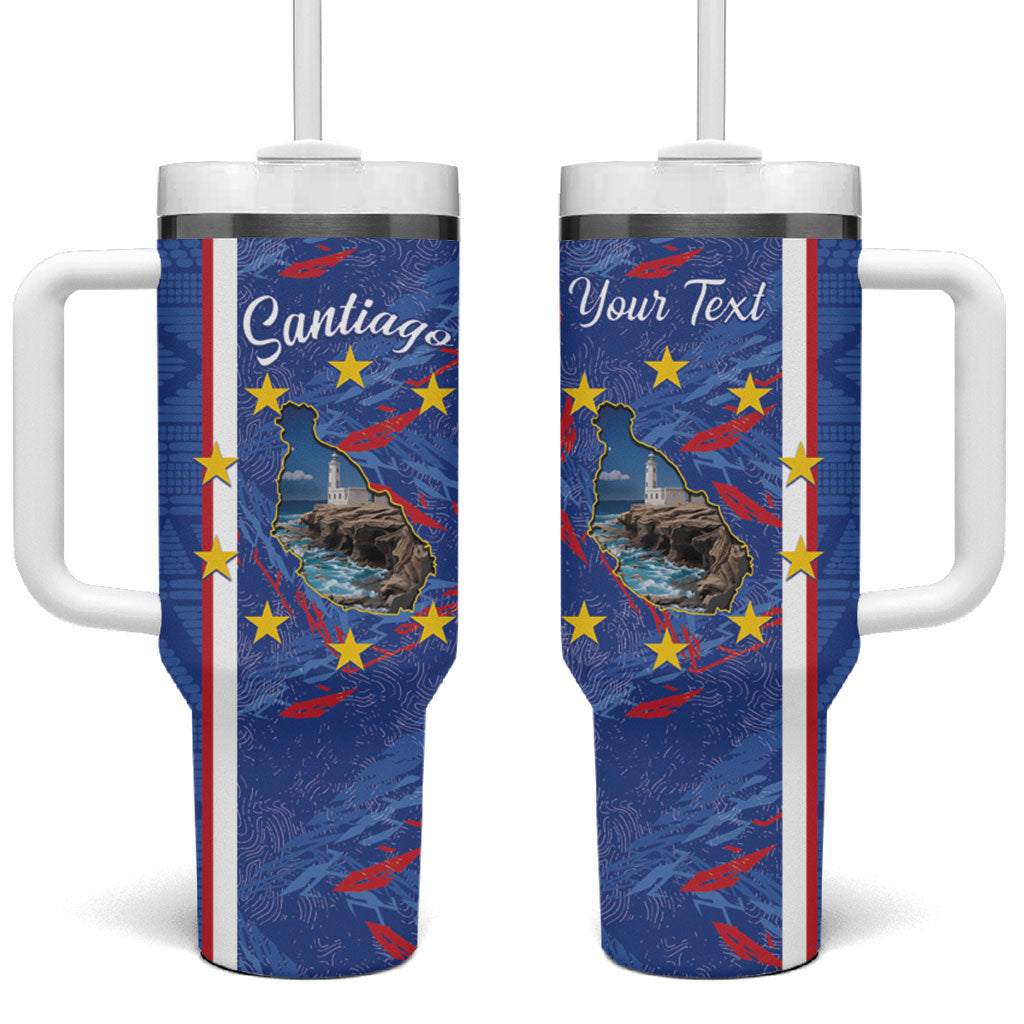 Personalized Santiago Cabo Verde Tumbler With Handle Map With Farol de Dona Maria Pia