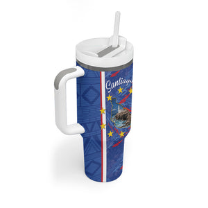 Personalized Santiago Cabo Verde Tumbler With Handle Map With Farol de Dona Maria Pia