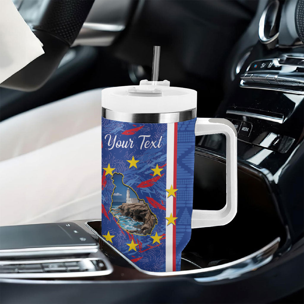 Personalized Santiago Cabo Verde Tumbler With Handle Map With Farol de Dona Maria Pia