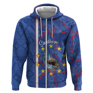 Personalized Santiago Cabo Verde Zip Hoodie Map With Farol de Dona Maria Pia