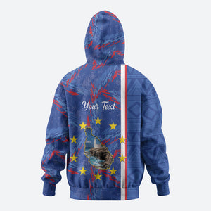 Personalized Santiago Cabo Verde Zip Hoodie Map With Farol de Dona Maria Pia