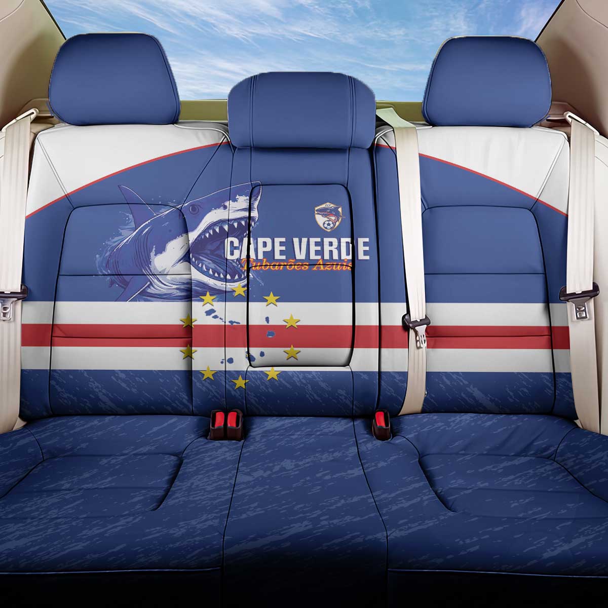 Cape Verde Football Back Car Seat Cover Come On Tubaroes Azuis Shark - African Pride