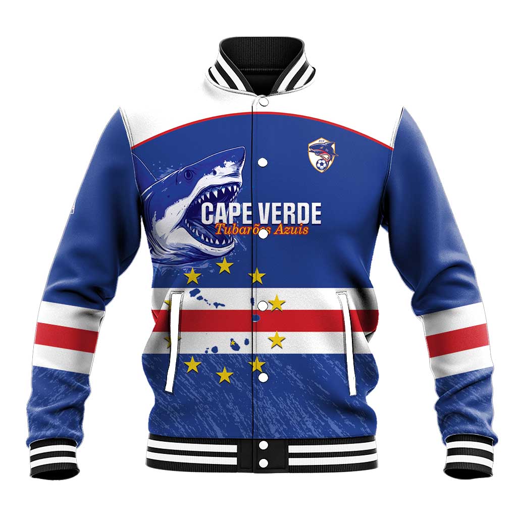 Cape Verde Football Custom Baseball Jacket Come On Tubaroes Azuis Shark - African Pride
