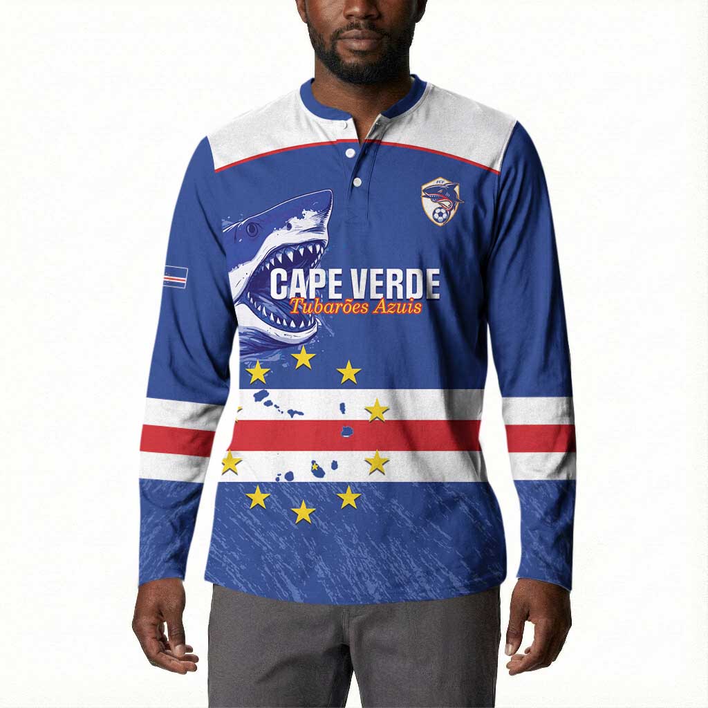 Cape Verde Football Custom Button Sweatshirt Come On Tubaroes Azuis Shark