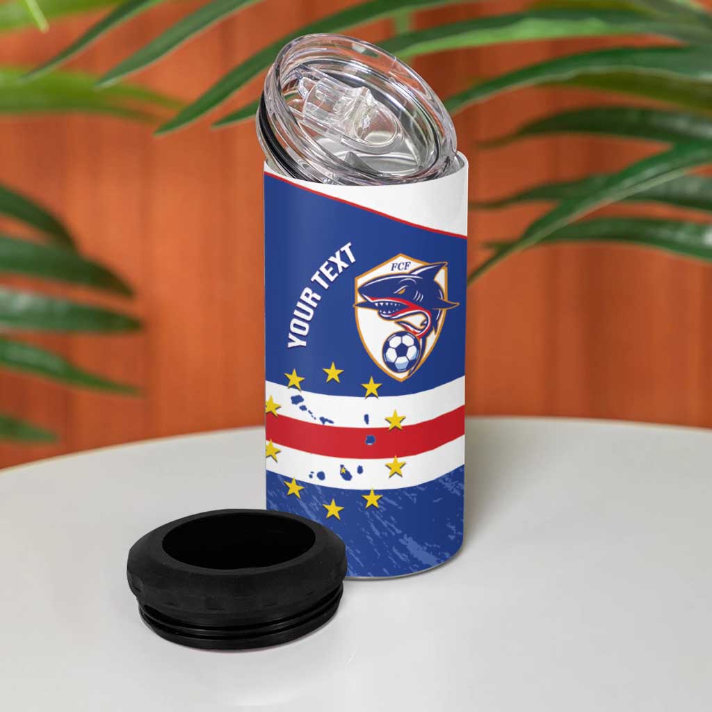 Cape Verde Football Custom 4 in 1 Can Cooler Tumbler Come On Tubaroes Azuis Shark - African Pride