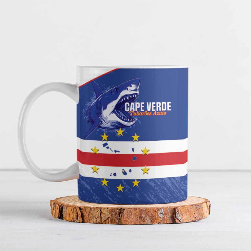 Cape Verde Football Custom Ceramic Mug Come On Tubaroes Azuis Shark