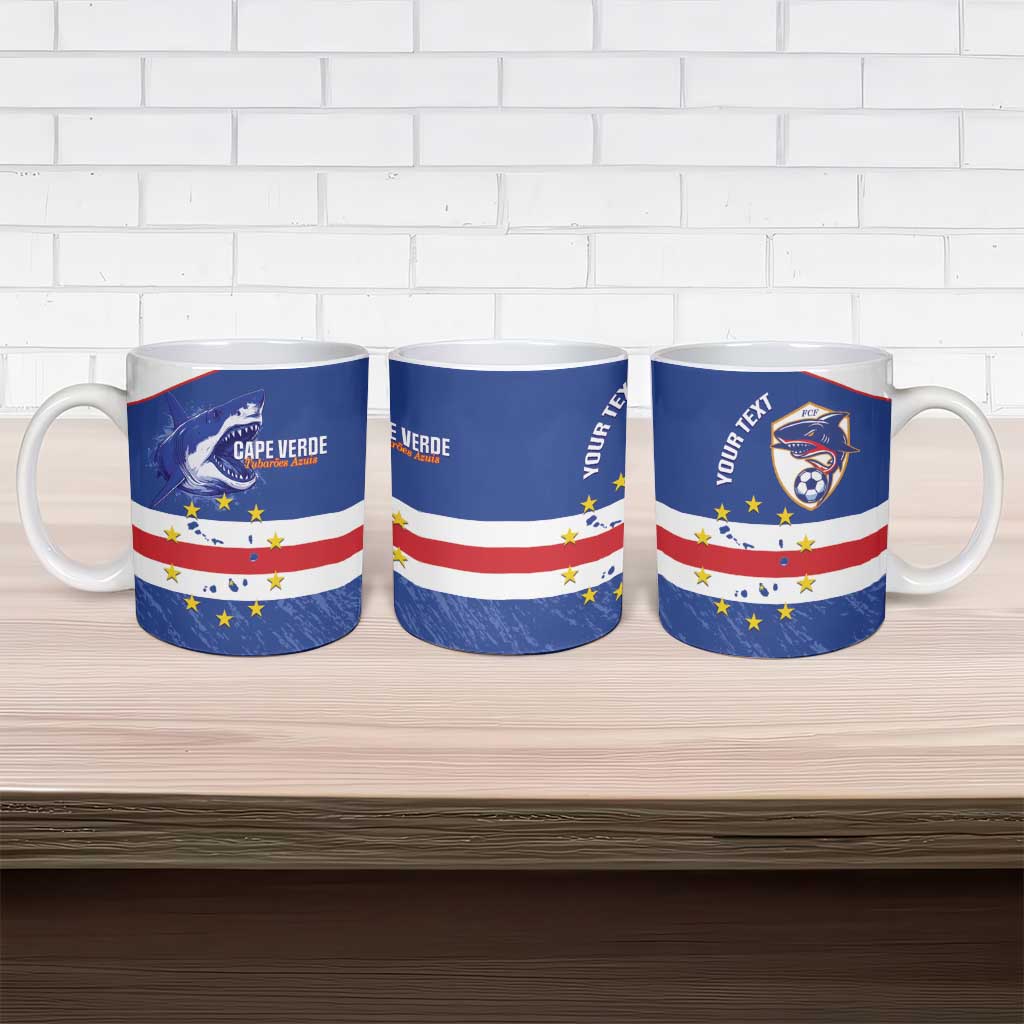Cape Verde Football Custom Ceramic Mug Come On Tubaroes Azuis Shark