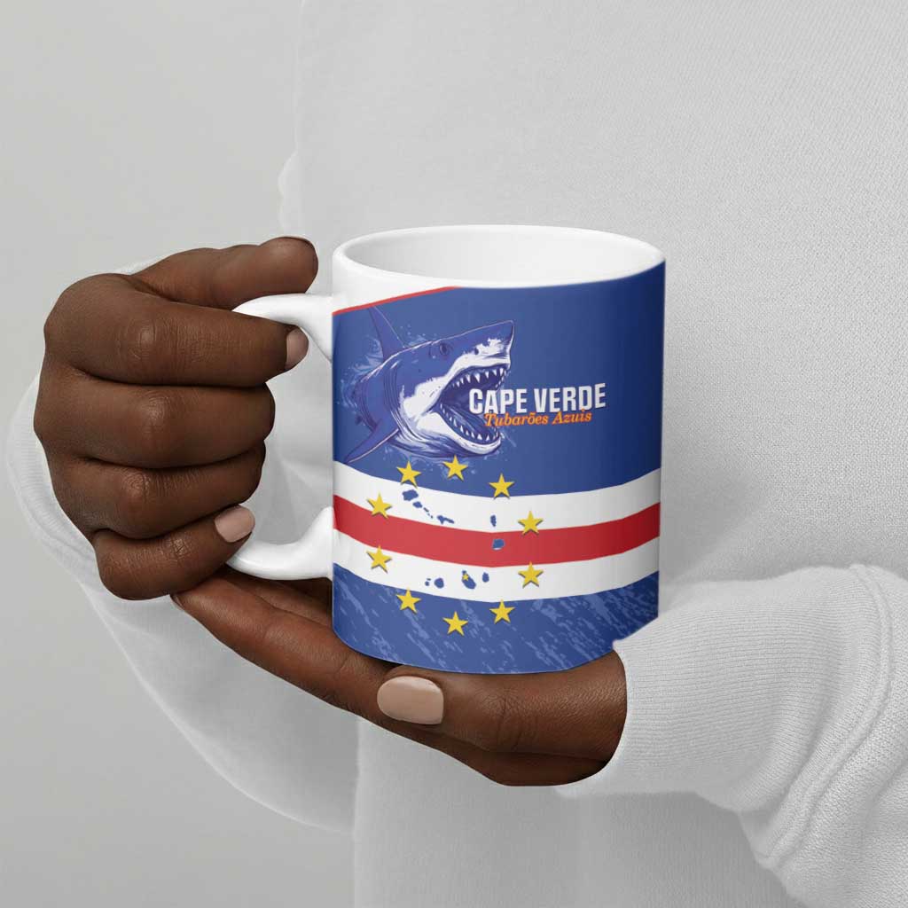 Cape Verde Football Custom Ceramic Mug Come On Tubaroes Azuis Shark