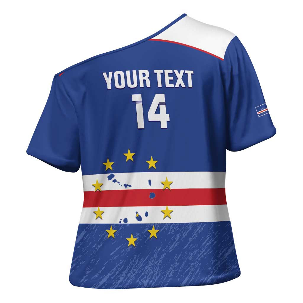 Cape Verde Football Custom Cross Shoulder Shirt Come On Tubaroes Azuis Shark