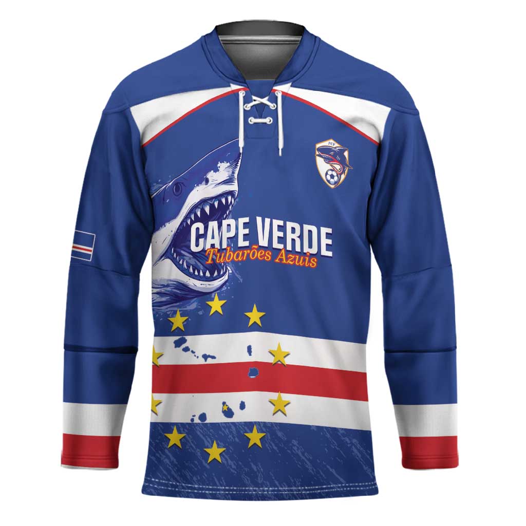 Cape Verde Football Custom Hockey Jersey Come On Tubaroes Azuis Shark