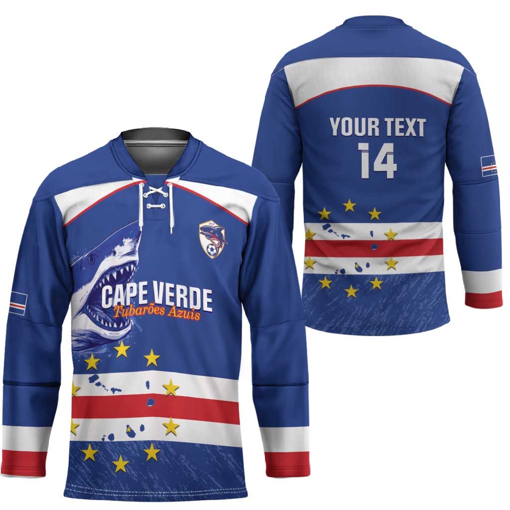 Cape Verde Football Custom Hockey Jersey Come On Tubaroes Azuis Shark