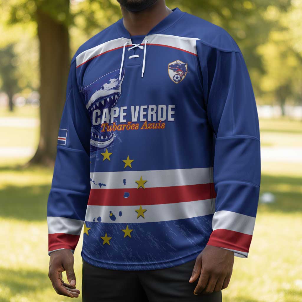 Cape Verde Football Custom Hockey Jersey Come On Tubaroes Azuis Shark