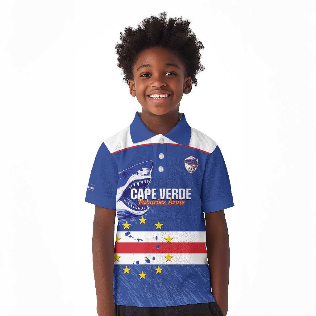 Cape Verde Football Custom Kid Polo Shirt Come On Tubaroes Azuis Shark - African Pride