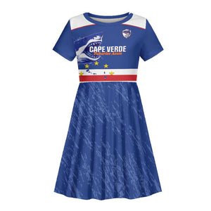 Cape Verde Football Custom Kid Short Sleeve Dress Come On Tubaroes Azuis Shark - African Pride