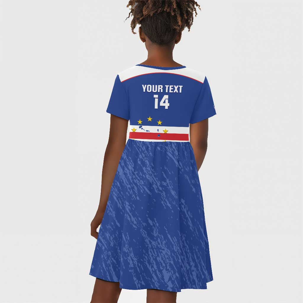 Cape Verde Football Custom Kid Short Sleeve Dress Come On Tubaroes Azuis Shark - African Pride
