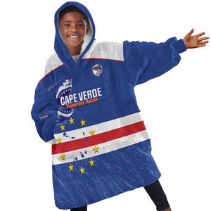 Cape Verde Football Custom Kid Wearable Blanket Hoodie Come On Tubaroes Azuis Shark - African Pride