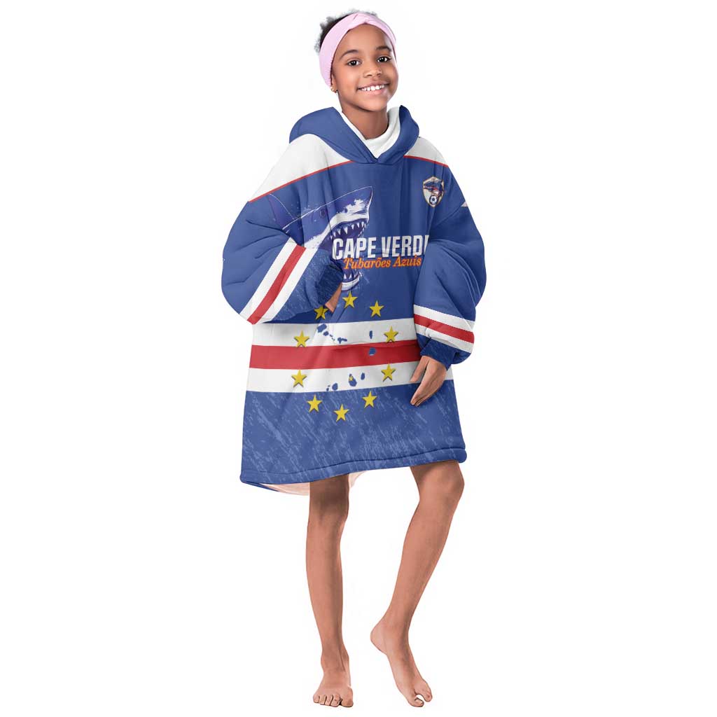 Cape Verde Football Custom Kid Wearable Blanket Hoodie Come On Tubaroes Azuis Shark - African Pride