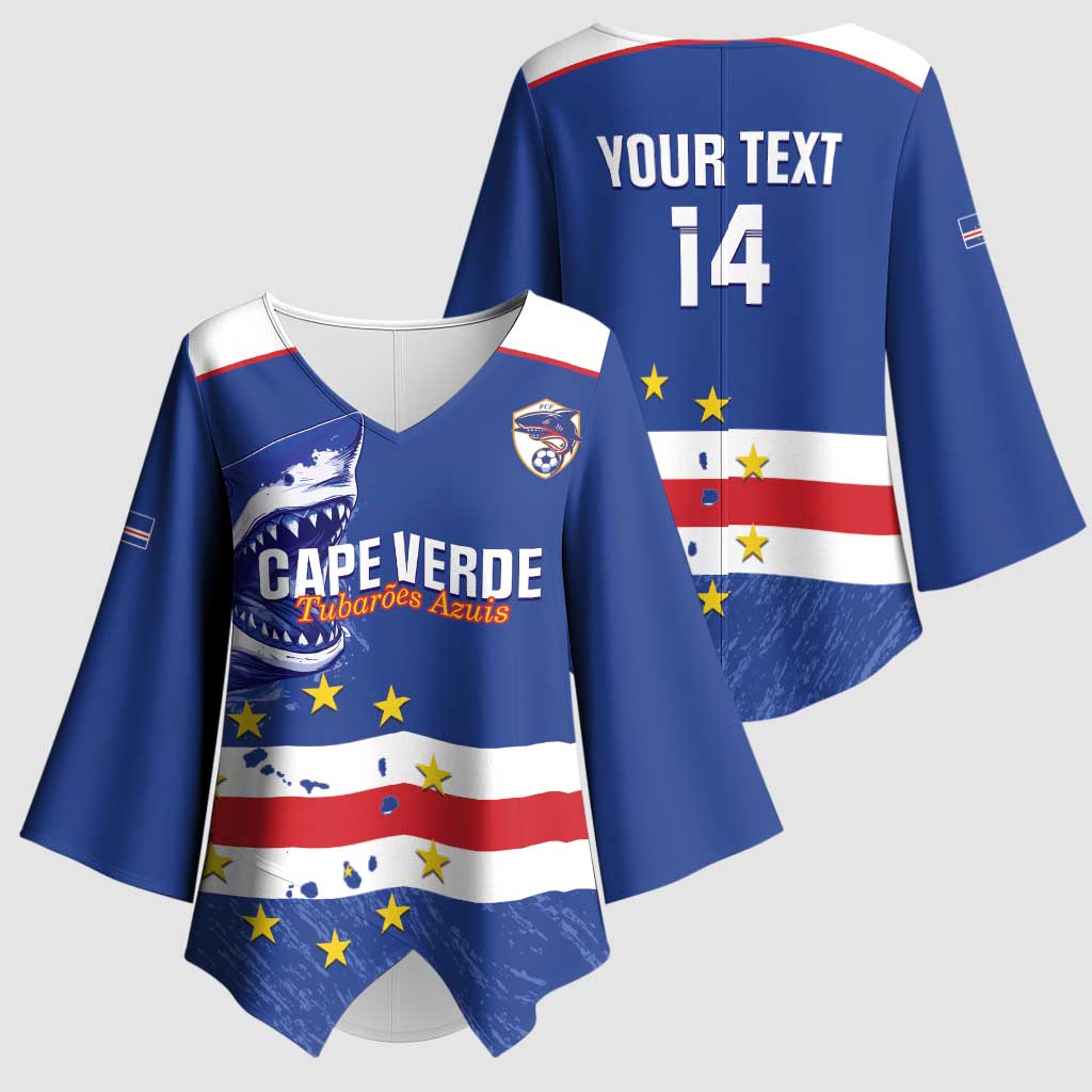 Cape Verde Football Custom Kimono Sleeve Blouse Come On Tubaroes Azuis Shark