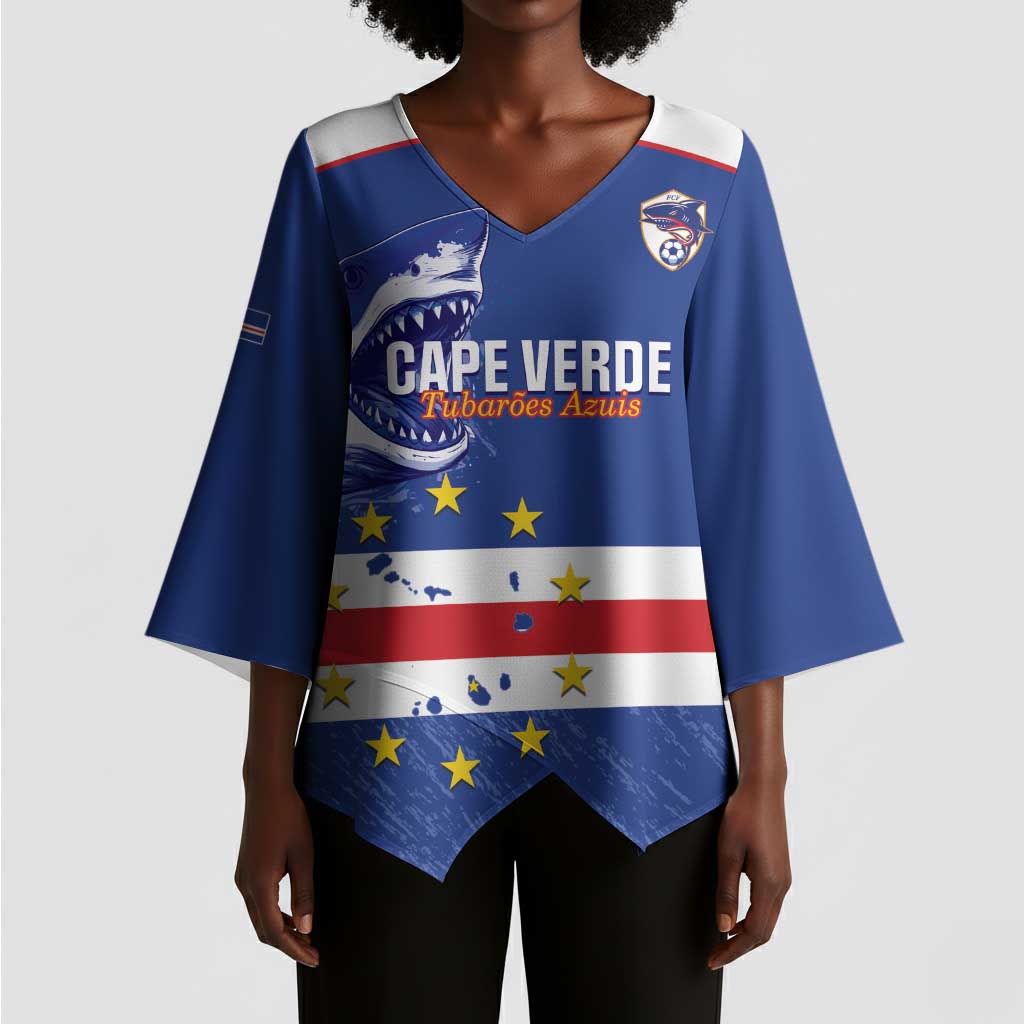 Cape Verde Football Custom Kimono Sleeve Blouse Come On Tubaroes Azuis Shark