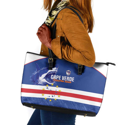 Cape Verde Football Leather Tote Bag Come On Tubaroes Azuis Shark - African Pride