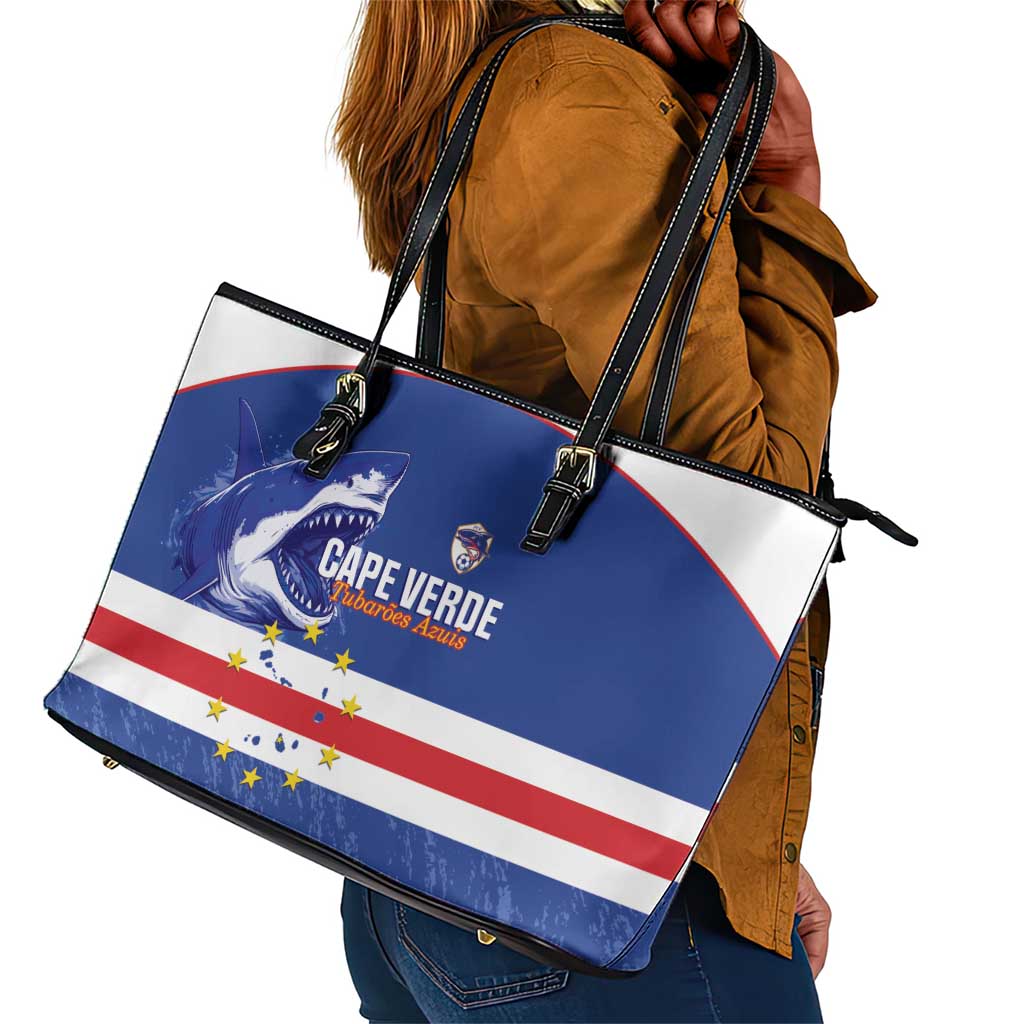 Cape Verde Football Leather Tote Bag Come On Tubaroes Azuis Shark - African Pride