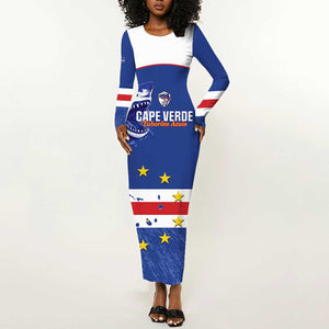 Cape Verde Football Custom Long Sleeve Bodycon Dress Come On Tubaroes Azuis Shark - African Pride