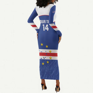 Cape Verde Football Custom Long Sleeve Bodycon Dress Come On Tubaroes Azuis Shark - African Pride