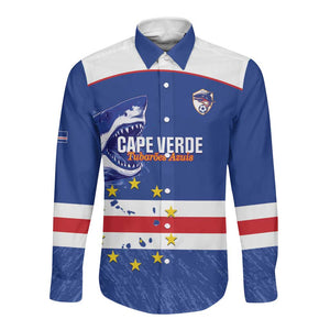 Cape Verde Football Custom Long Sleeve Button Shirt Come On Tubaroes Azuis Shark - African Pride